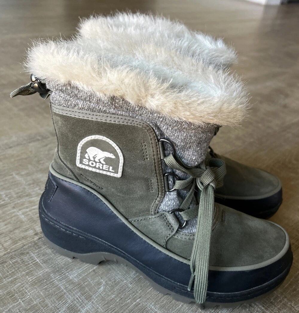 Sorel Tivoli III Winter Boots Womens 6 Quarry Green Suede Waterproof NL2534-383